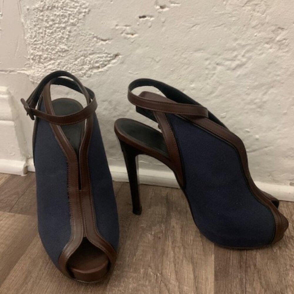 Hermes Heels Sandale Gala Toile De Coton Marine Blue EU 7 US 7